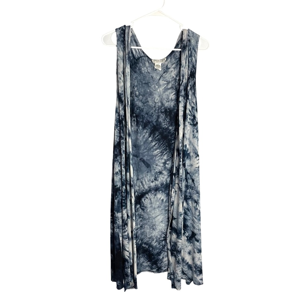 Urban Rebel Womens Tie Dye Duster Size 3X Blue Hooded Sleeveless Vest Cardigan